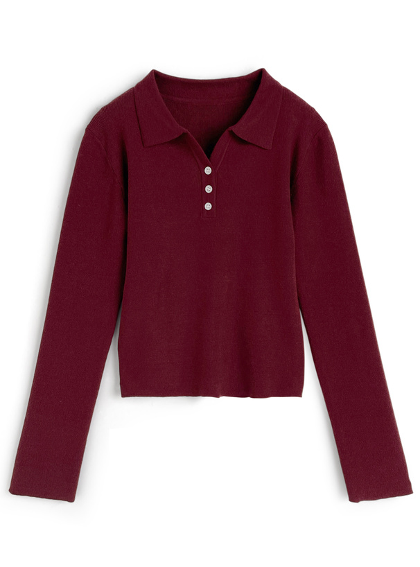 スキッパーポロニットトップス