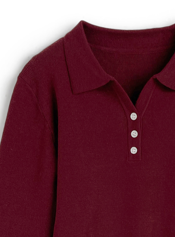 スキッパーポロニットトップス