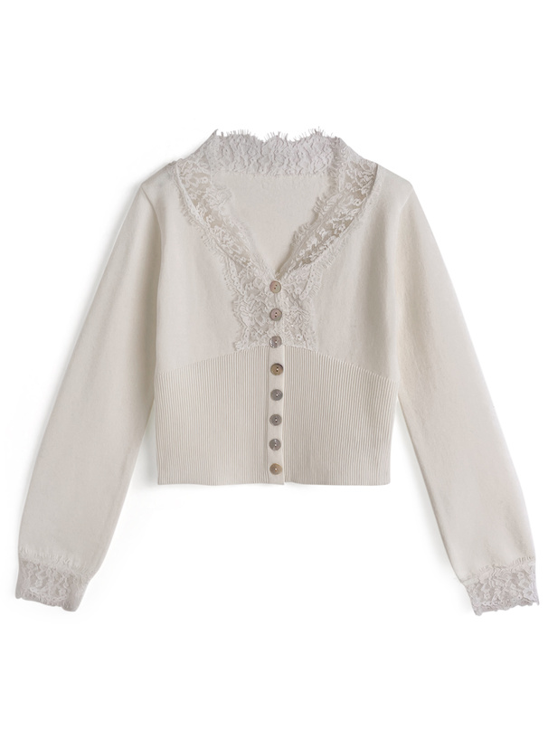 Vネックレースニットカーディガン