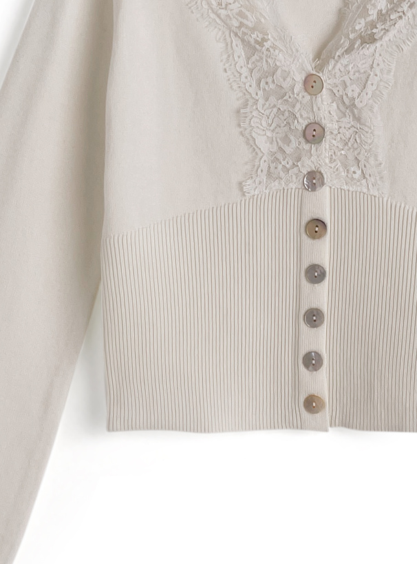 Vネックレースニットカーディガン