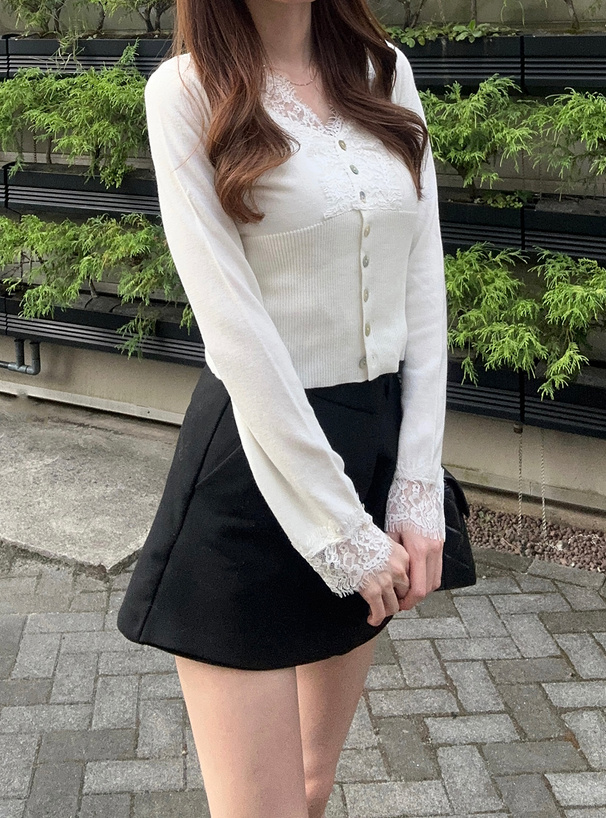 Vネックレースニットカーディガン