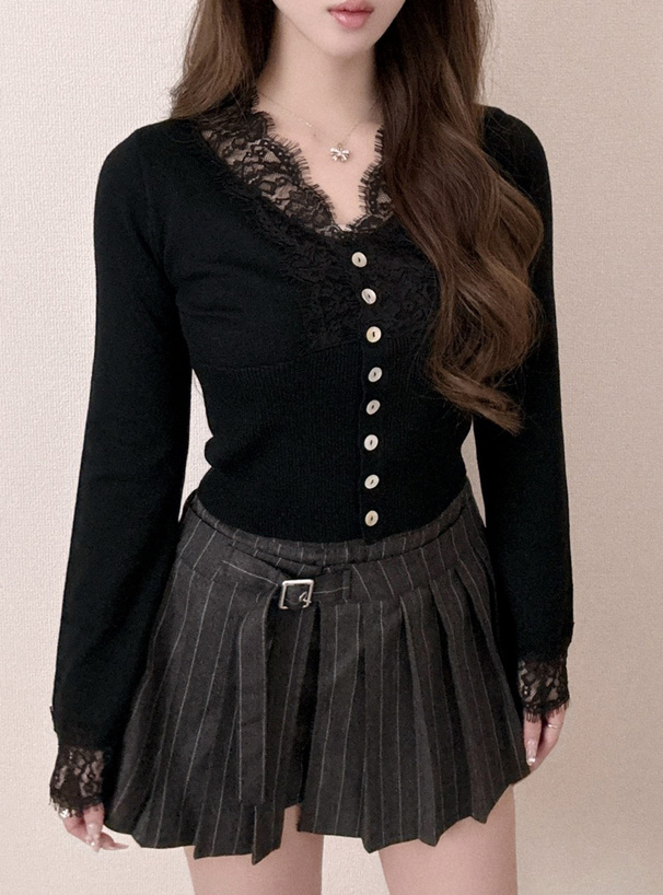 Vネックレースニットカーディガン