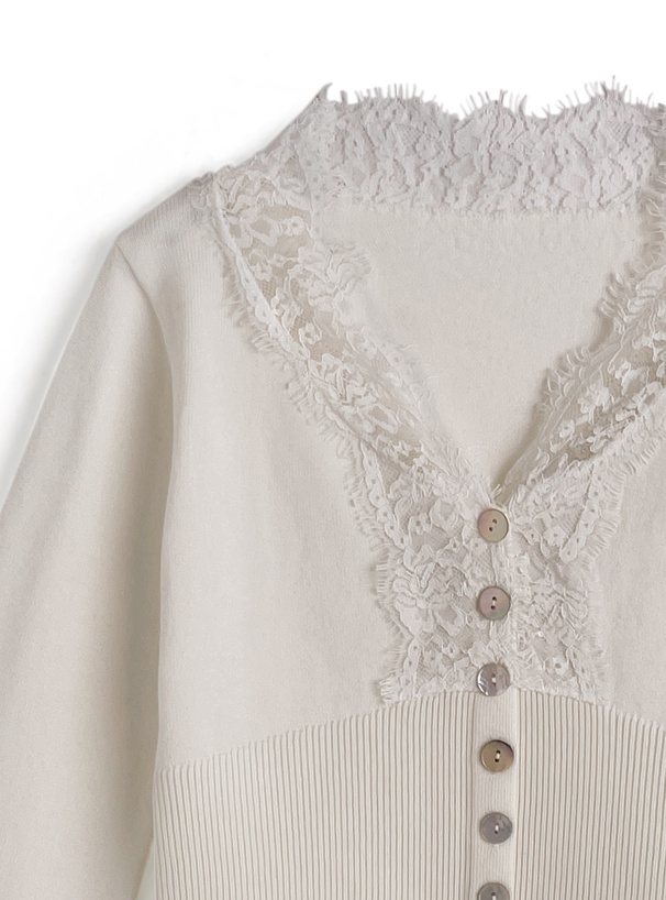 Vネックレースニットカーディガン