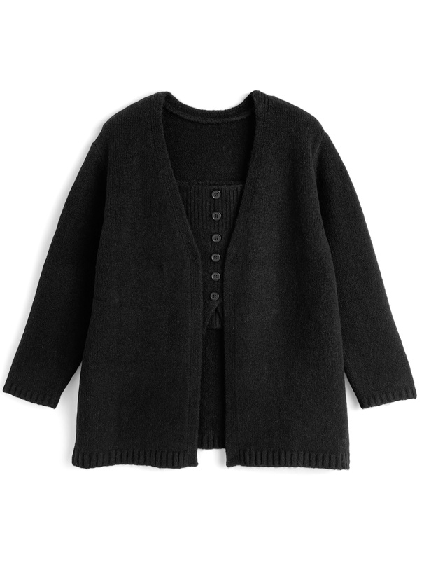 カーディガン×ベアトップニットアンサンブル