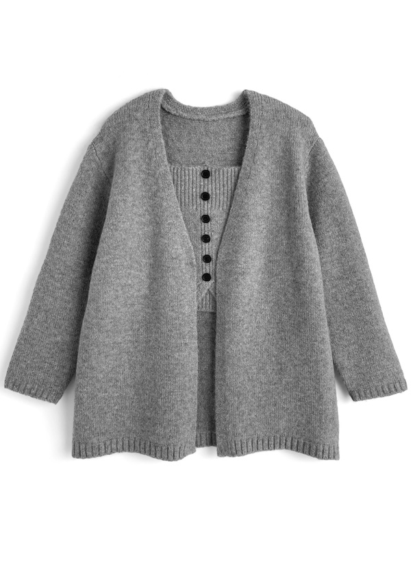 カーディガン×ベアトップニットアンサンブル