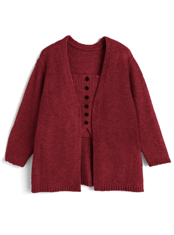 カーディガン×ベアトップニットアンサンブル