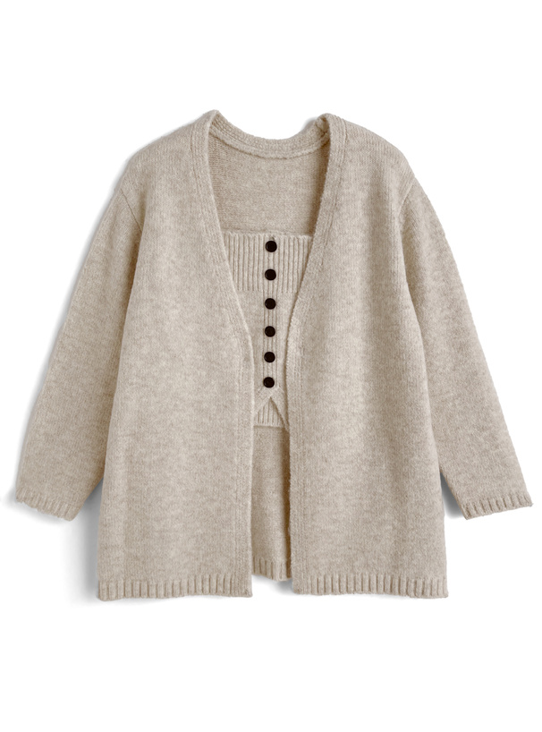 カーディガン×ベアトップニットアンサンブル