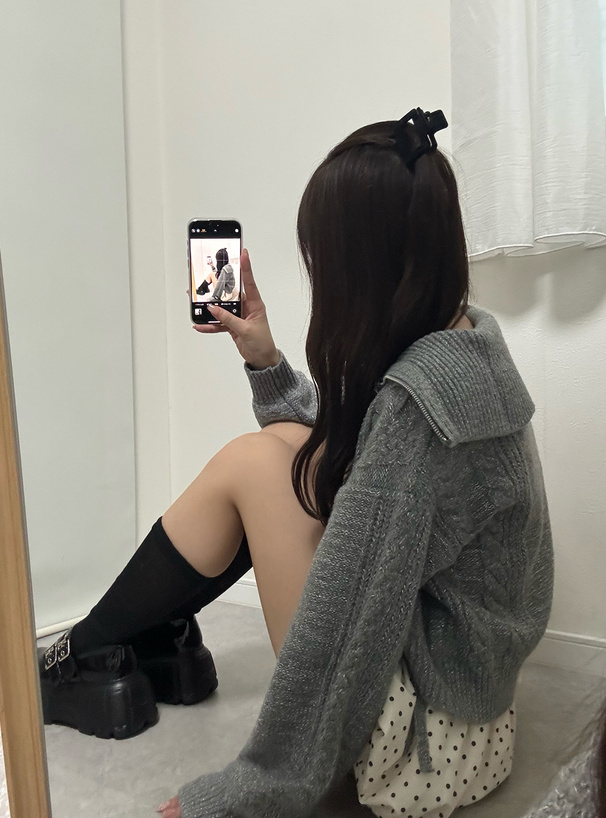 ハーフジップレースアップラメニットトップス[lt142] | レディース