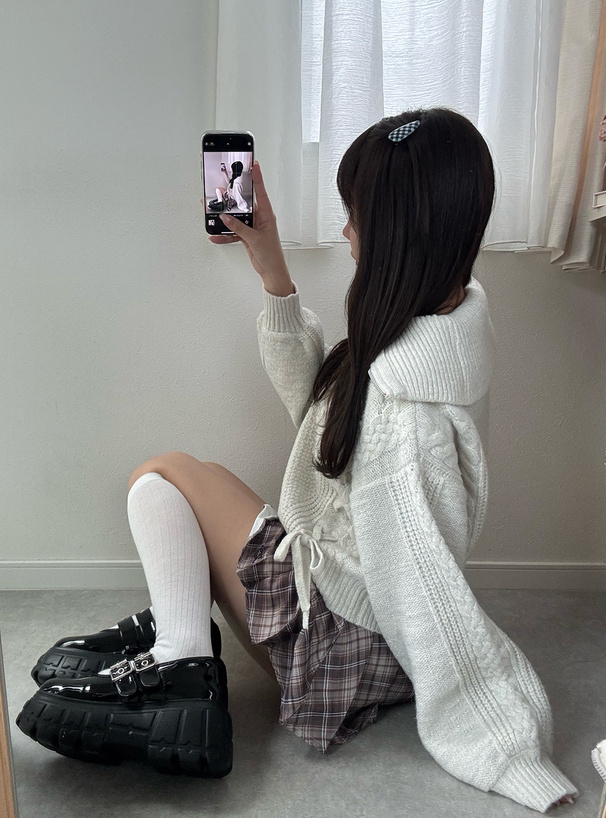 ハーフジップレースアップラメニットトップス[lt142] | レディース