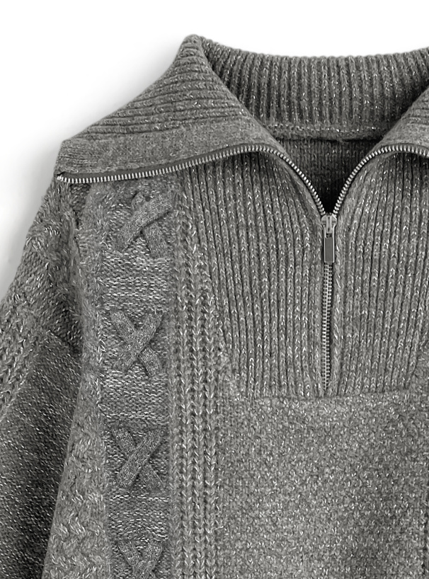 ハーフジップレースアップラメニットトップス