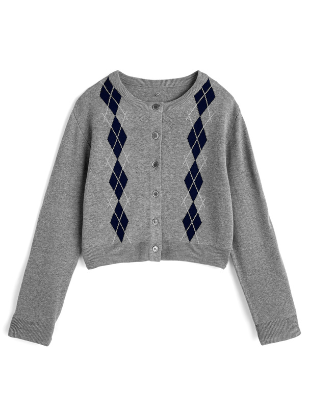 2Wayアーガイル柄シャツレイヤード風ニットカーディガン[lt143