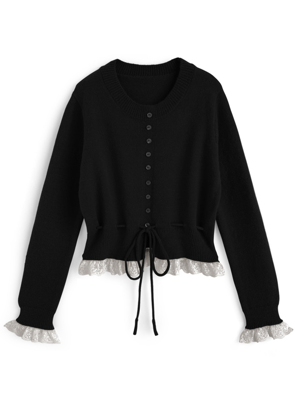 フリルレースニットトップス