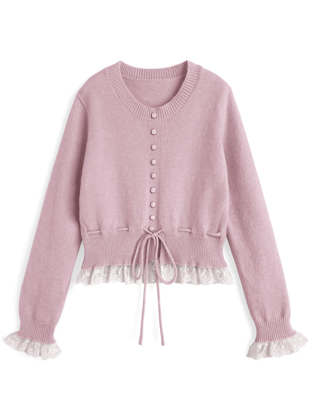 フリルレースニットトップス