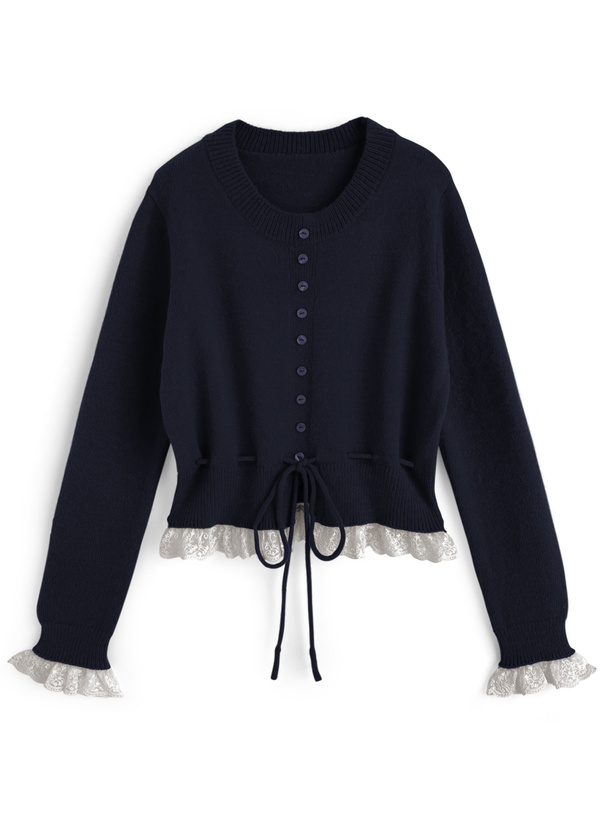 フリルレースニットトップス