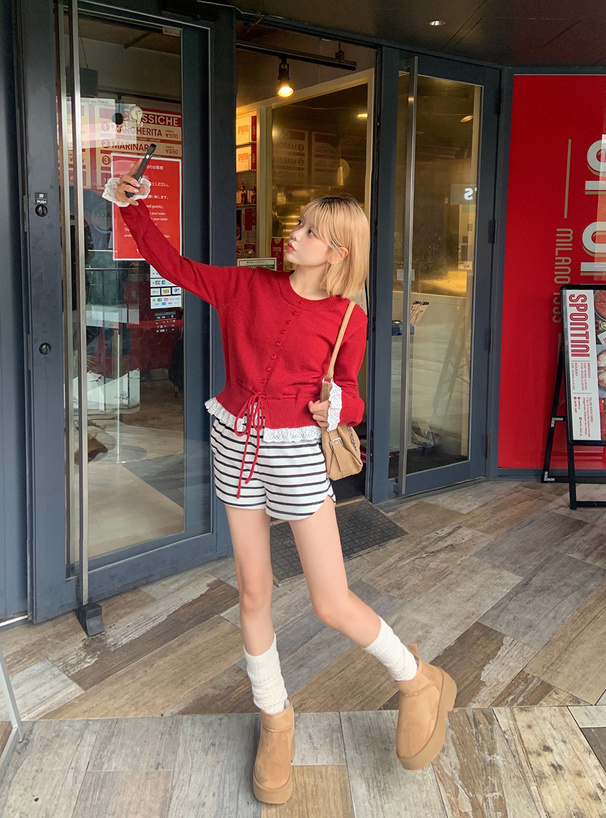 フリルレースニットトップス