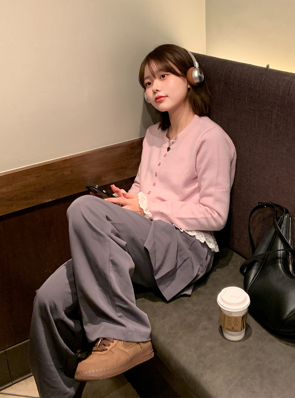 フリルレースニットトップス