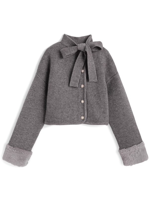 リボンパールボタンファーニットカーディガン[lt150]