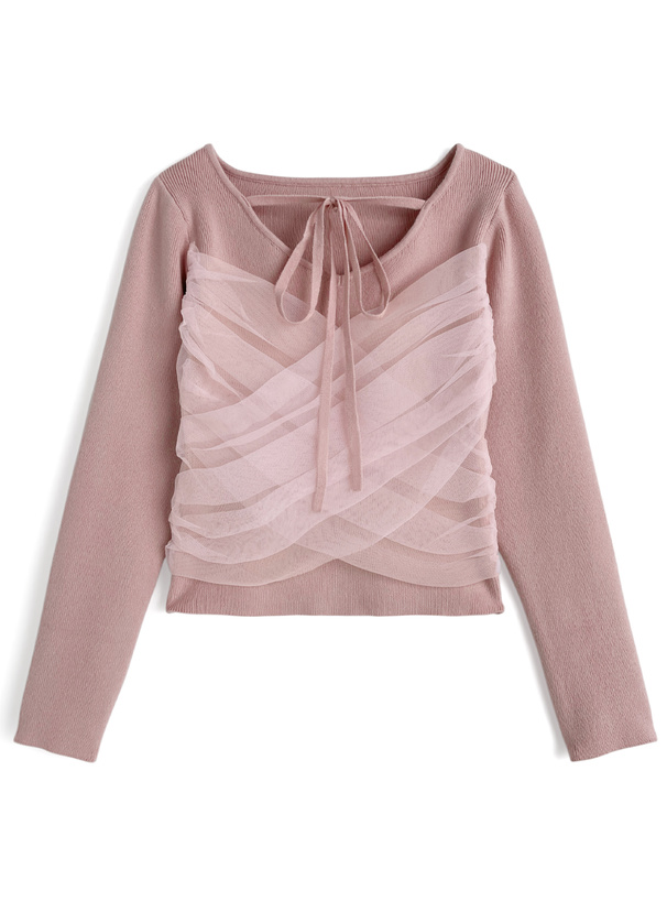 リボンチュールドレープニットトップス[lt151]