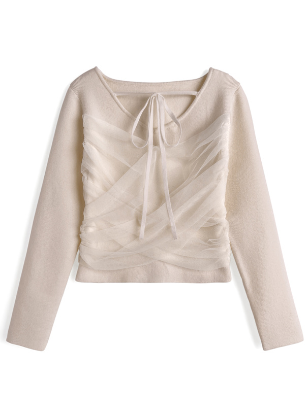 リボンチュールドレープニットトップス