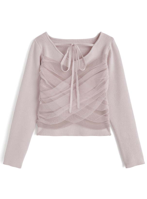 リボンチュールドレープニットトップス