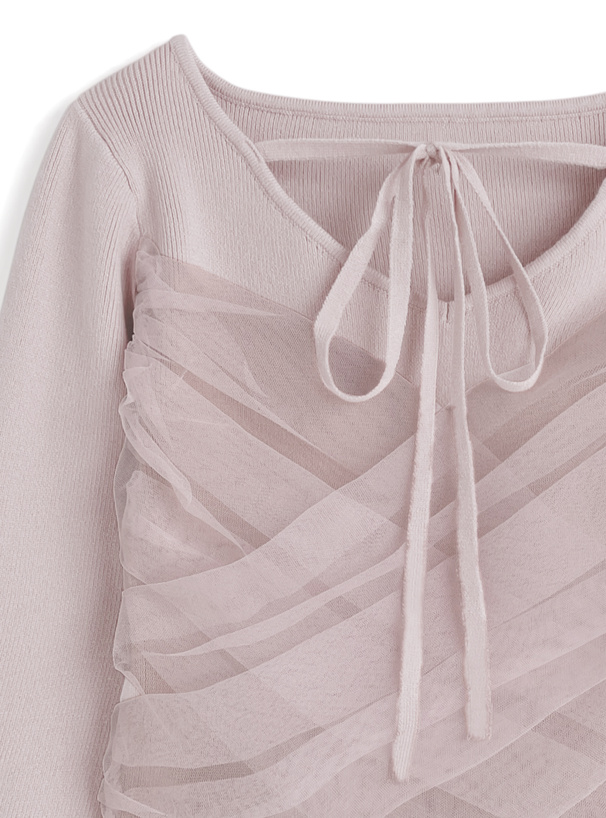 リボンチュールドレープニットトップス