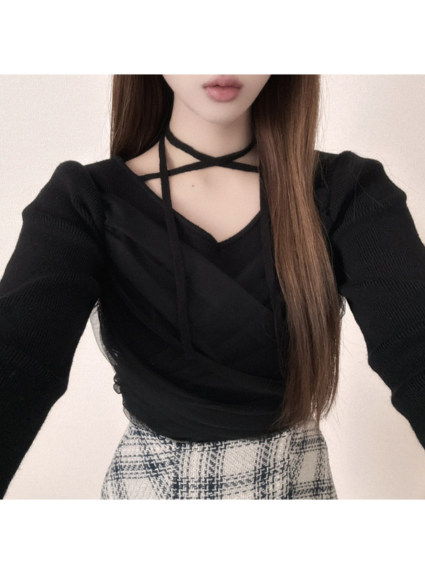 リボンチュールドレープニットトップス