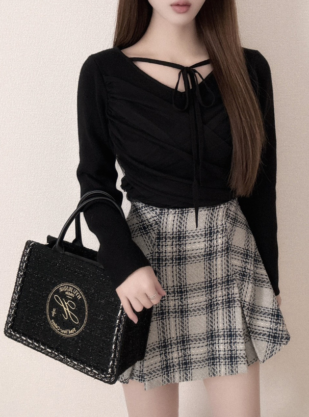 リボンチュールドレープニットトップス