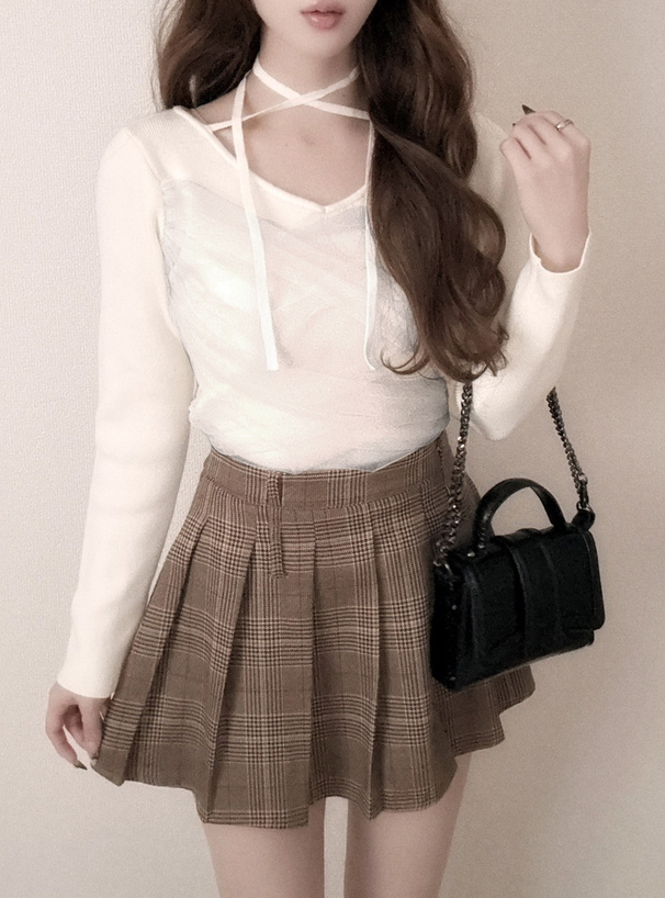 リボンチュールドレープニットトップス