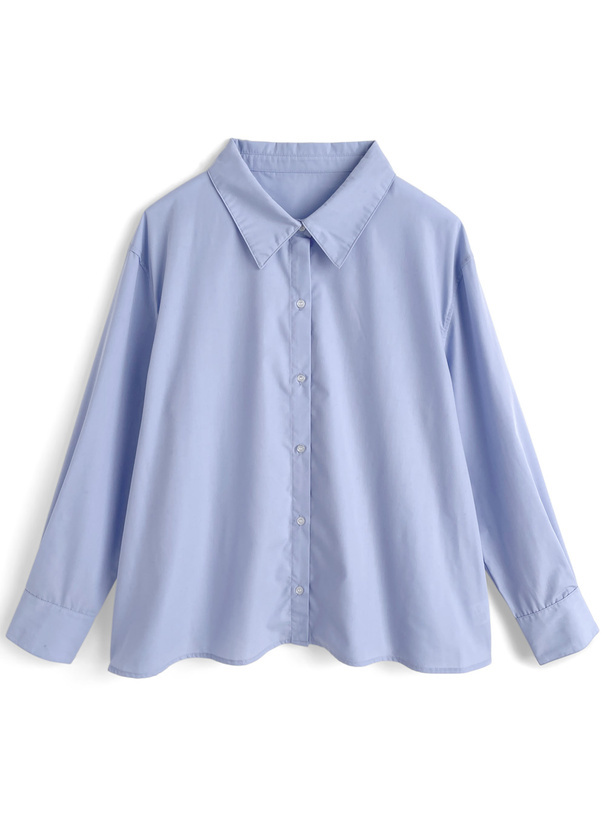 Vネックラインニットトップス×ベーシックシャツアンサンブル