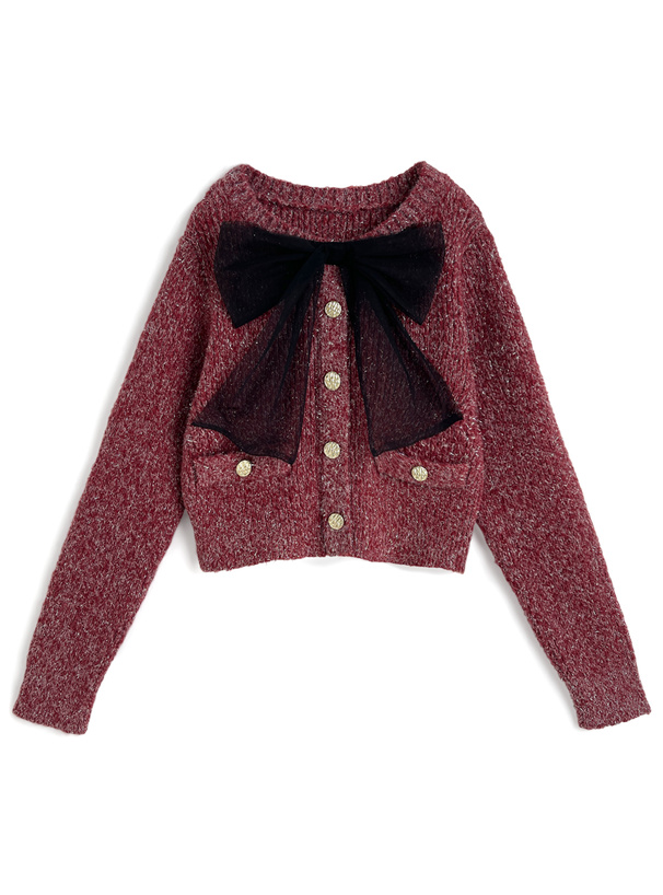 チュールリボンラメニットトップス