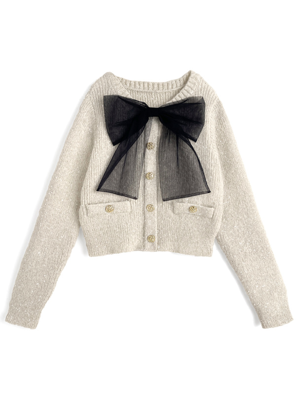 チュールリボンラメニットトップス