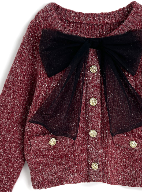 チュールリボンラメニットトップス