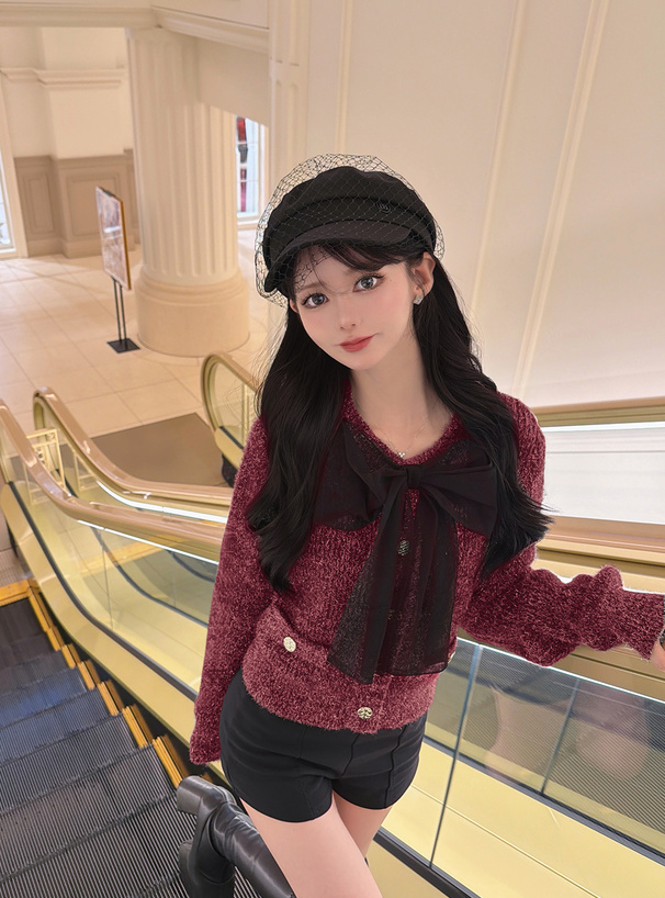 チュールリボンラメニットトップス