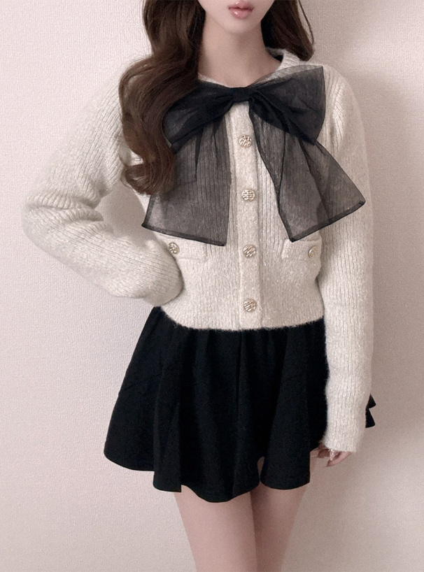 チュールリボンラメニットトップス