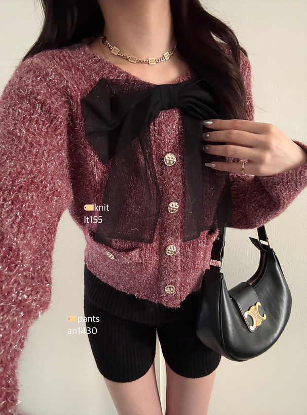 チュールリボンラメニットトップス