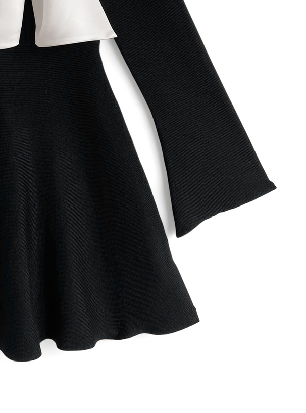 ビッグリボンオフショルダーフレアニットワンピース[lt156