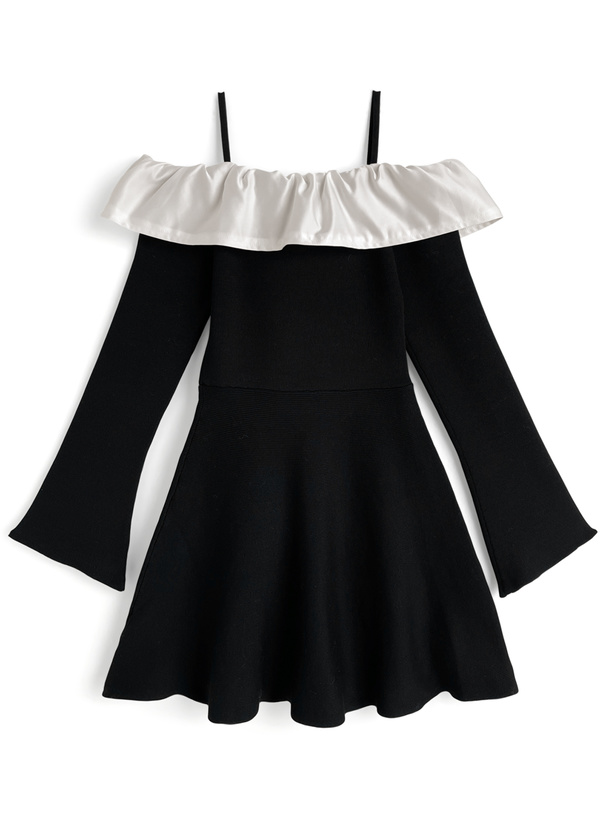 ビッグリボンオフショルダーフレアニットワンピース[lt156