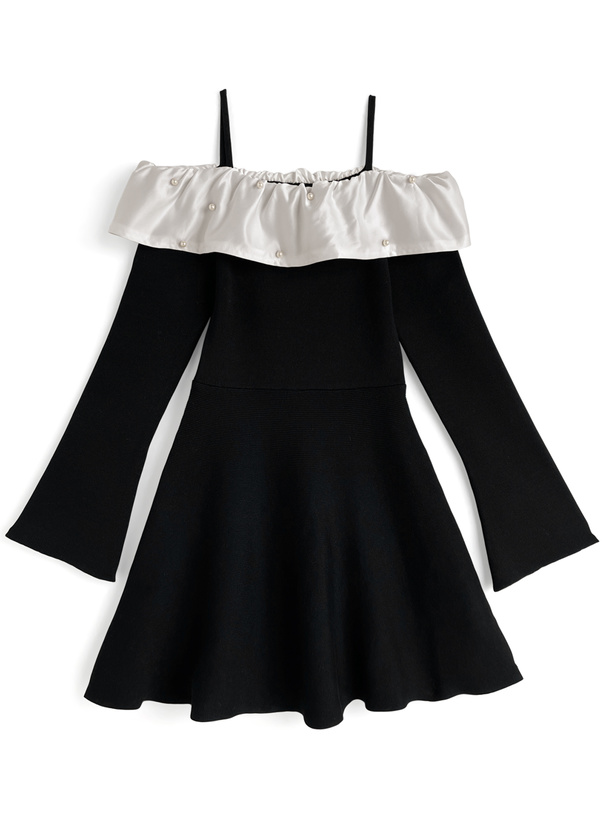 LIZ LISA ビッグリボン オフショルニットワンピース パールバタン