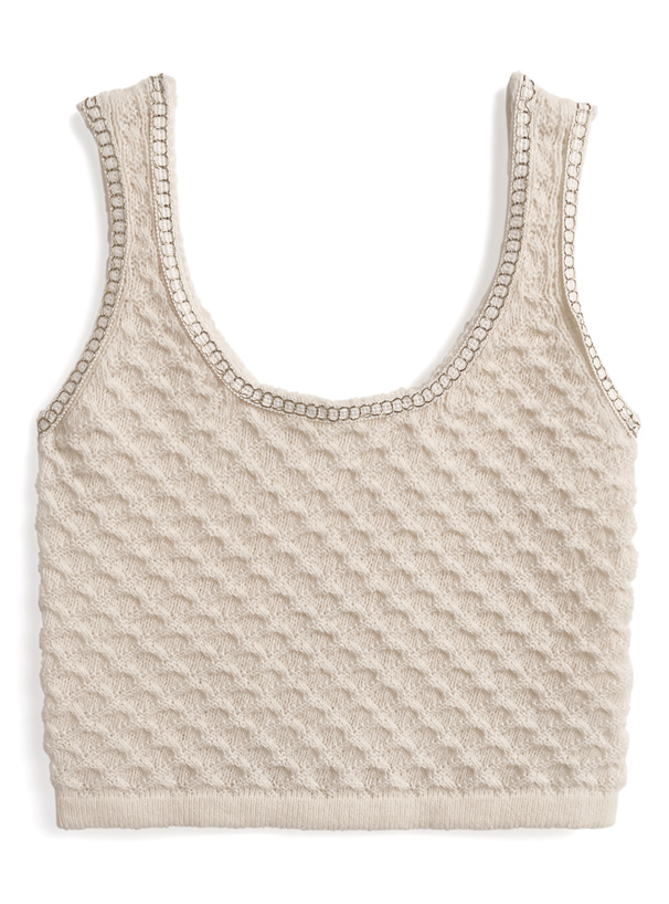 カーディガン×タンクトップワッフルニットアンサンブル