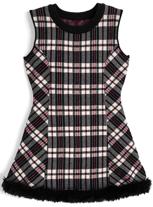 チェック柄ファードッキングノースリーブニットワンピース[lt160]