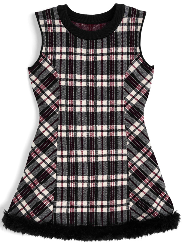 チェック柄ファードッキングノースリーブニットワンピース
