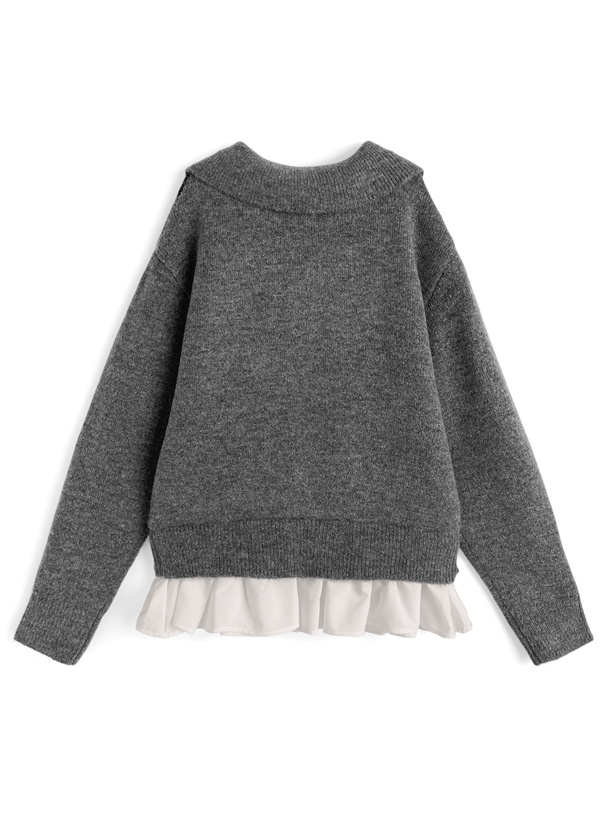 アーガイル柄フリルニットトップス