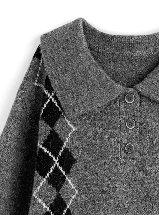 アーガイル柄フリルニットトップス