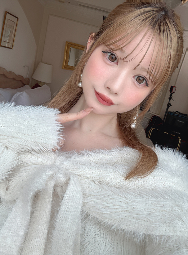 2Wayシャギーオフショルダーリボンニットトップス