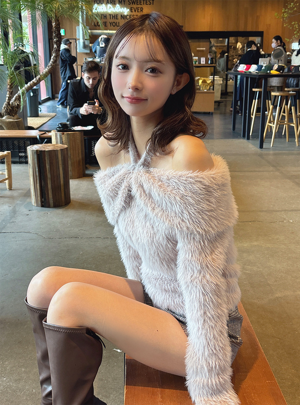 2Wayシャギーオフショルダーリボンニットトップス