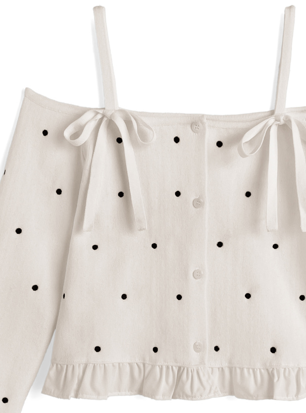 ドット柄オフショルダーニットトップス