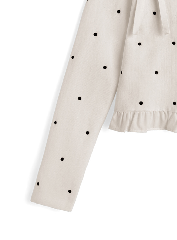 ドット柄オフショルダーニットトップス