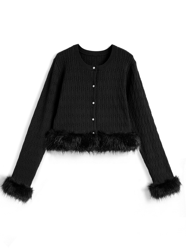 ファーケーブル編みニットカーディガン[lt166]