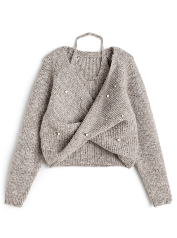 レイヤード風カシュクールニットトップス