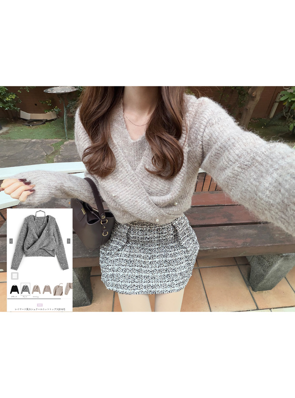 レイヤード風カシュクールニットトップス